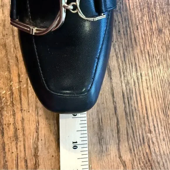 Black Leather square Toe Loafer Heels Gold Hardware Size 5 NWOT - Picture 11 of 11